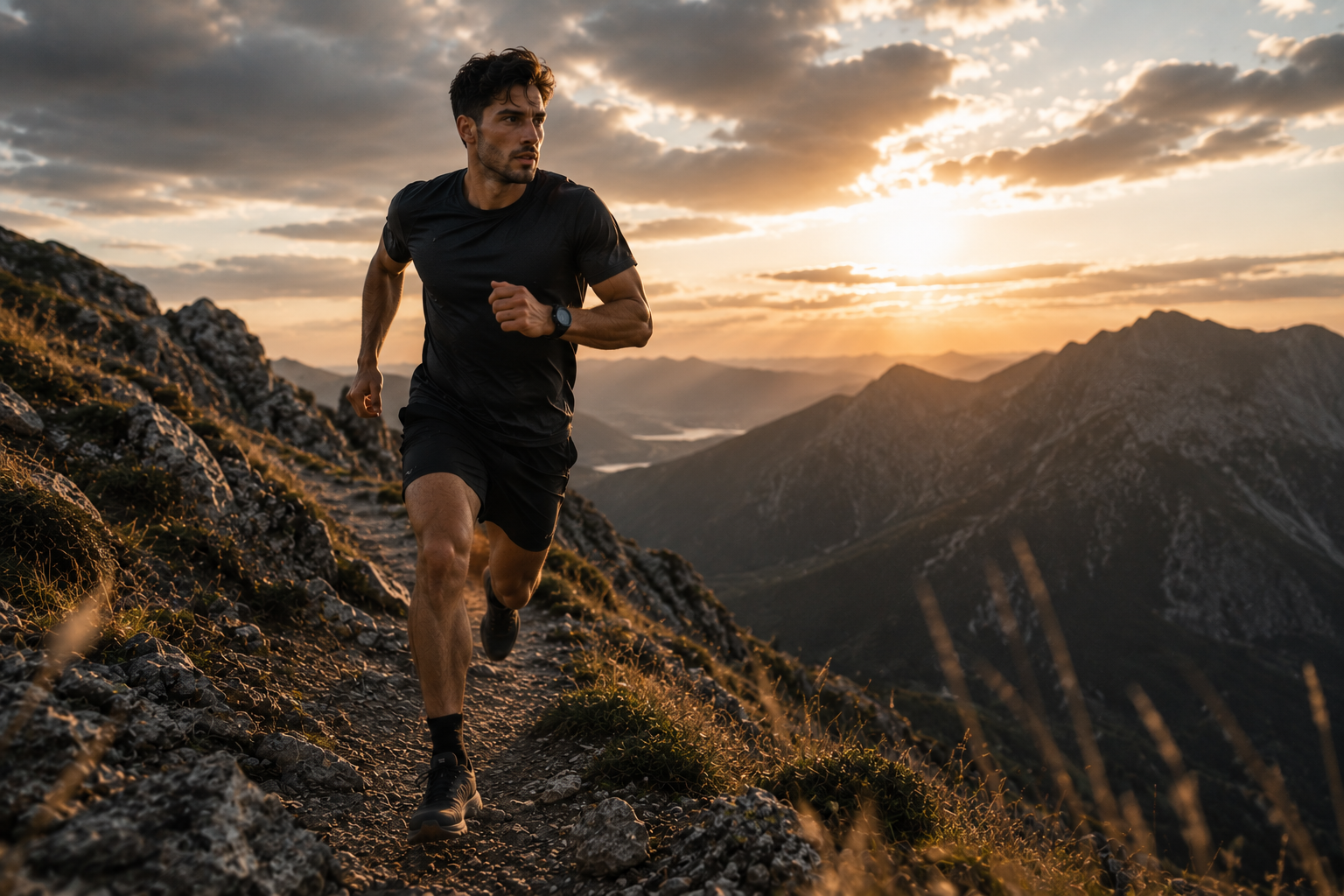 Hombre corriendo en las montanas